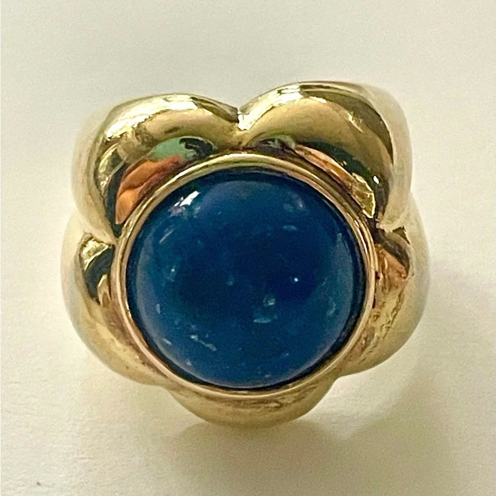 LE MONDE LE BIJOUX Lapis Lazuli stone in 925 sterling flower setting, sz8, 12.8g - Picture 10 of 13